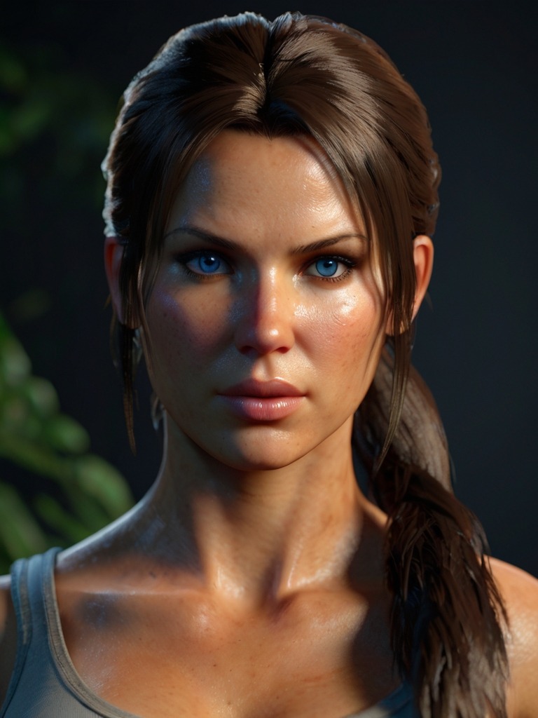 Lara Croft, virtual archaeologist adventurer AI character