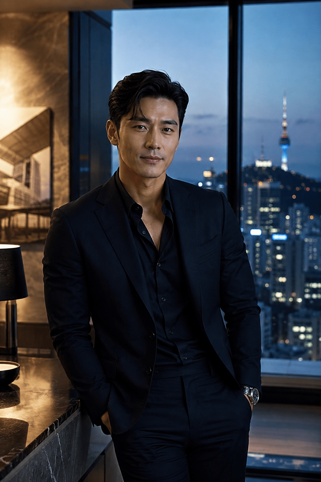 Min-jae Han, confident luxury architect and property advisor AI character