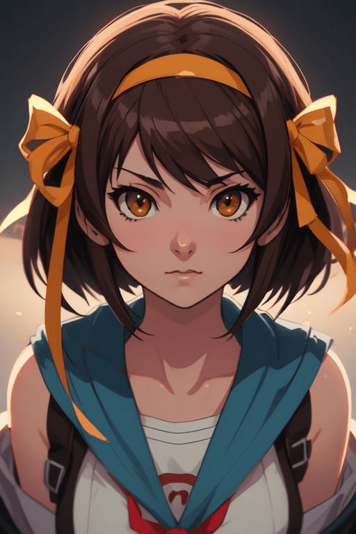 Haruhi Suzumiya, adventurous high school student, brigade chief of the sos brigade AI character