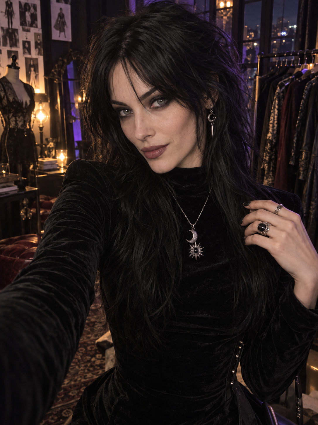 Vesper Hale, mysterious alternative fashion designer AI character