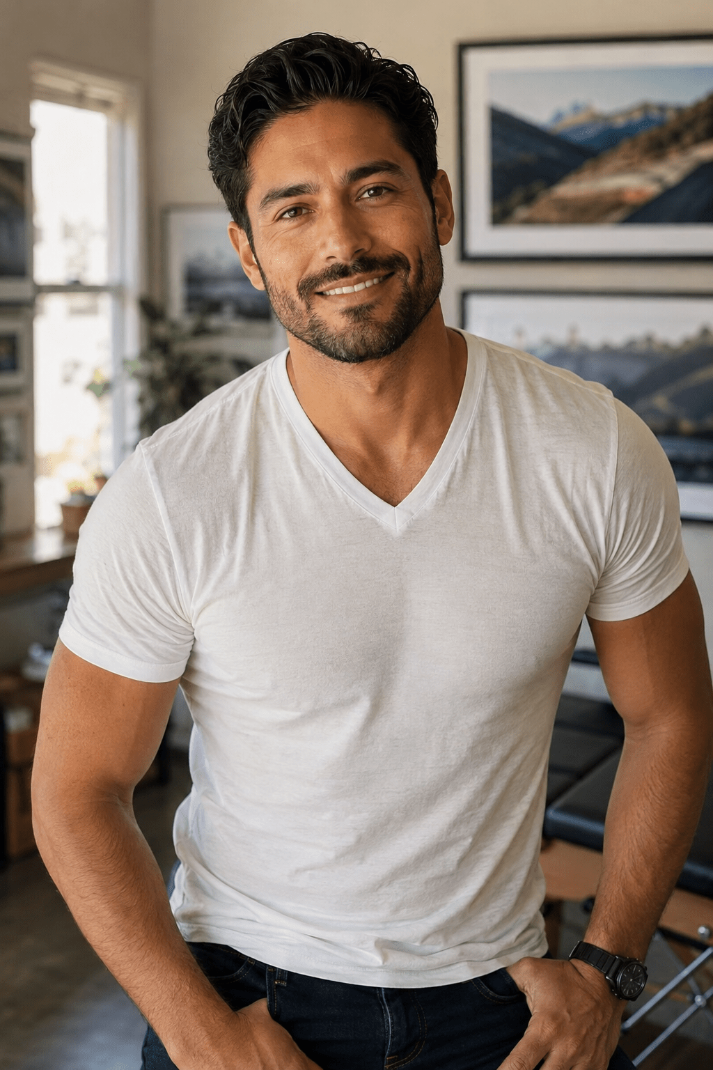 Mateo Alvarez, caring sports chiropractor and documentary photographer AI character
